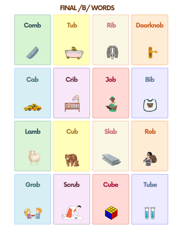 Free B Sound Articulation Words Flashcards For Speech Therapy | AutisticHub