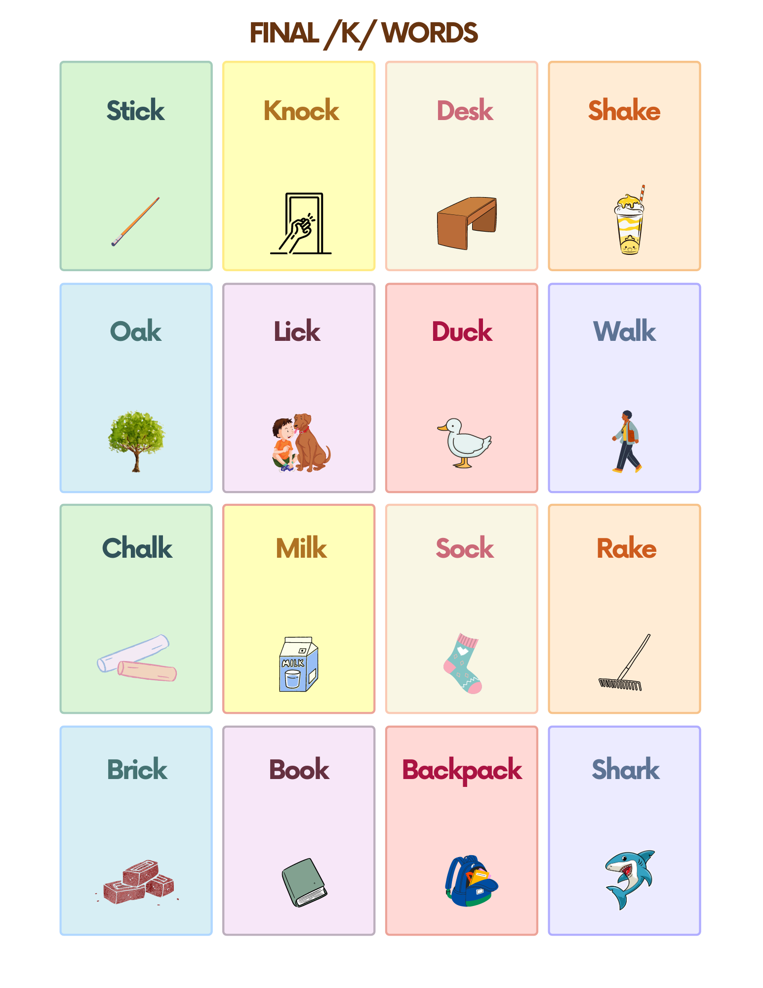 Free K Sound Articulation Words Flashcards for Speech Therapy | AutisticHub