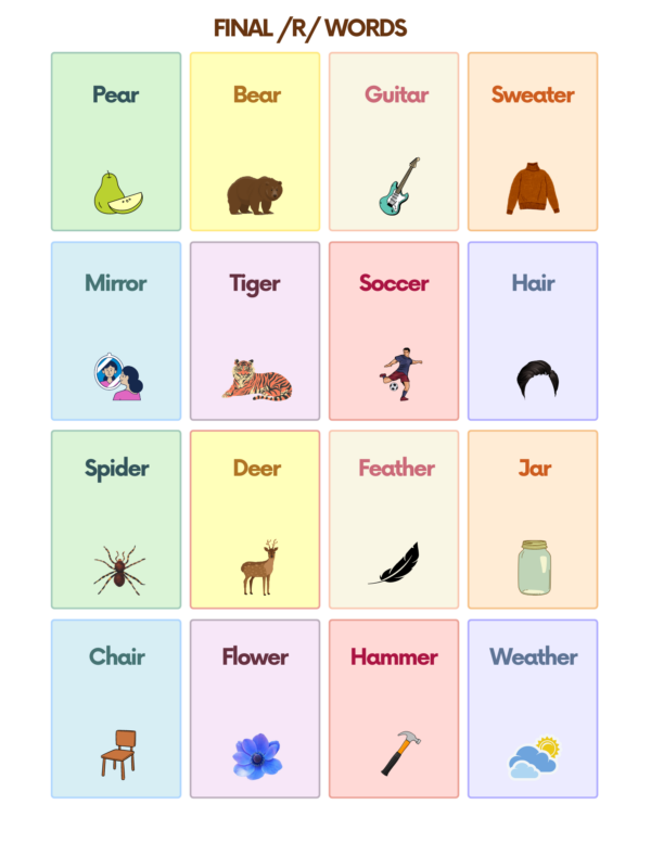 Free R Sound Articulation Words Flashcards for Speech Therapy | AutisticHub