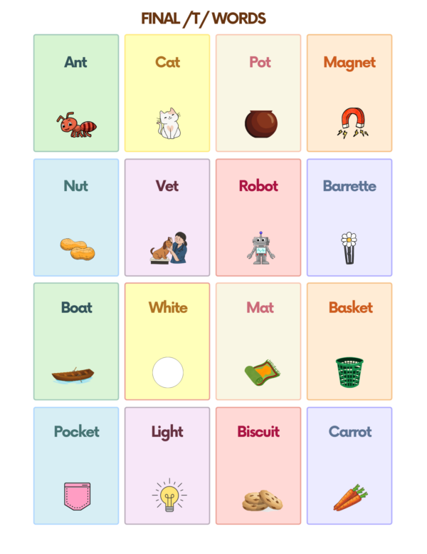 Free T Sound Articulation Words Flashcards For Speech Therapy 