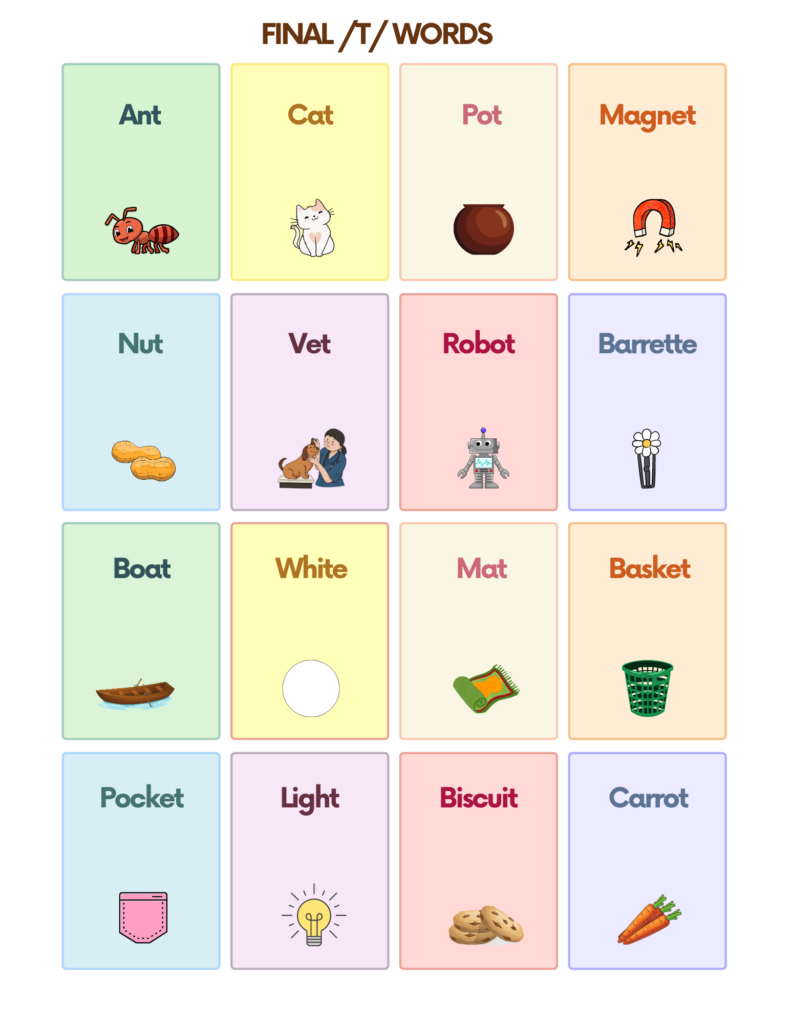 Free T Sound Articulation Words Flashcards for Speech Therapy | AutisticHub