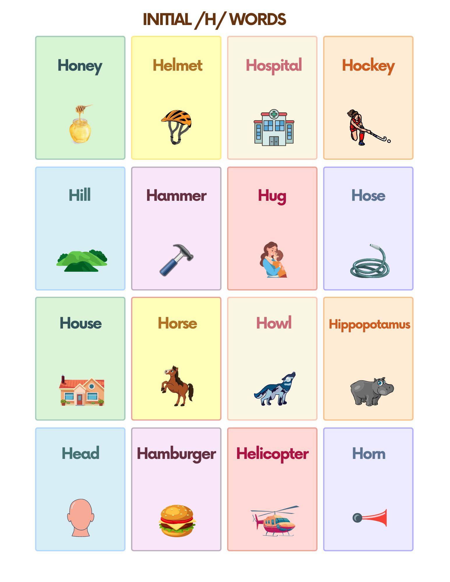 Free H Sound Articulation Words Flashcards For Speech Therapy AutisticHub