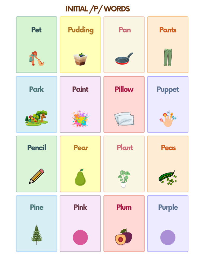 Free P Sound Articulation Words Flashcards For Speech Therapy AutisticHub