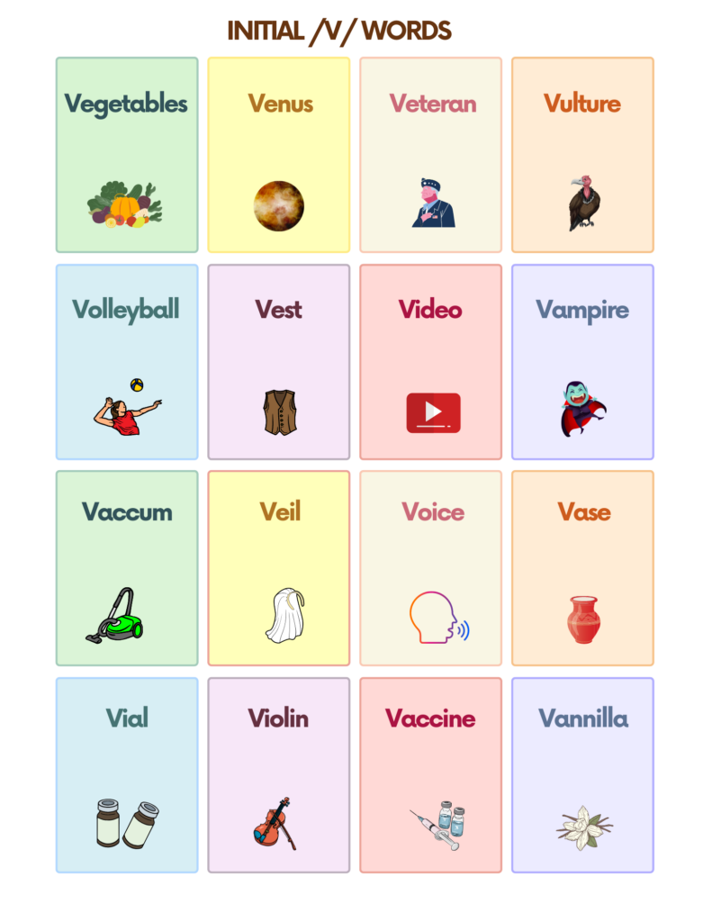 Free V Sound Articulation Words Flashcards For Speech Therapy AutisticHub