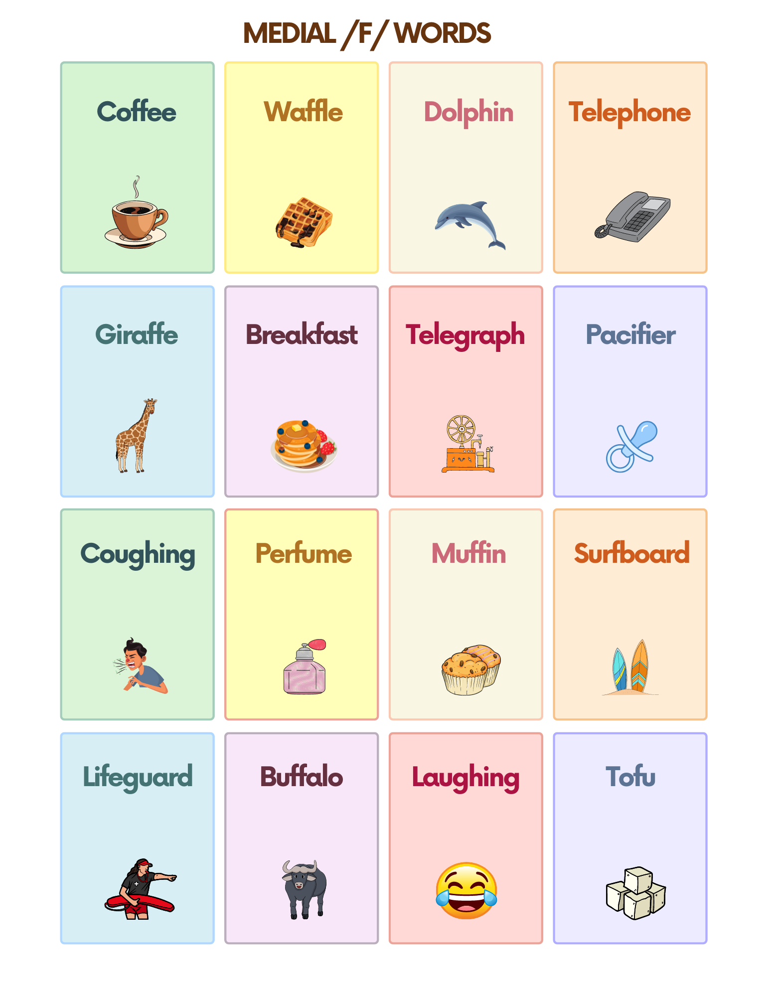 Free F Sound Articulation Words Flashcards for Speech Therapy | AutisticHub