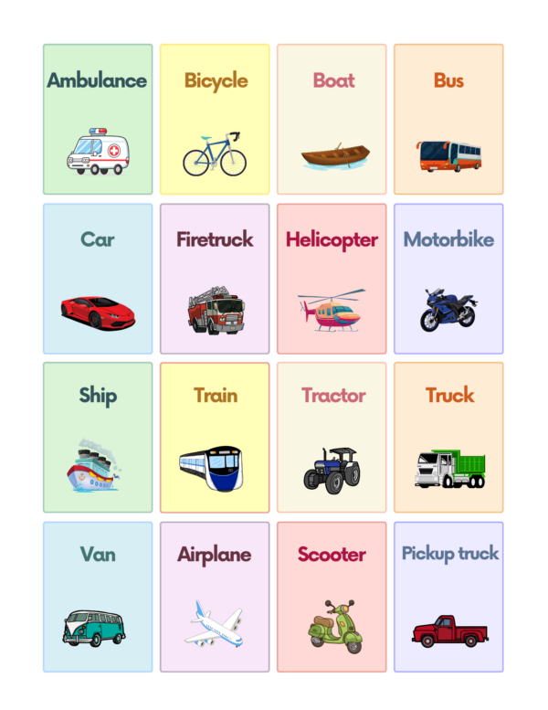 Free Vehicles Flashcards for Autism and Speech Therapy | AutisticHub